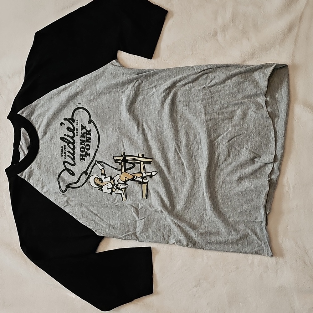 Music City Threads Nudies Black and Gray Raglan T-Shirt - Womens Size Medium